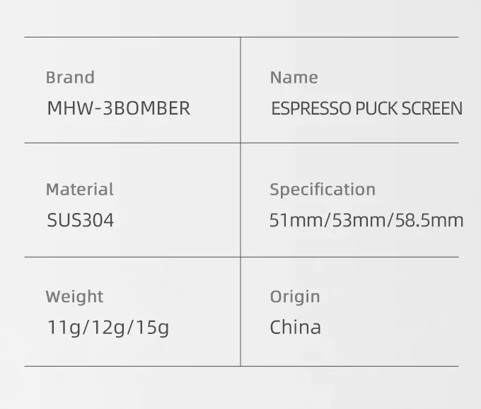 HW-3BOMBER Espresso Puck Screen