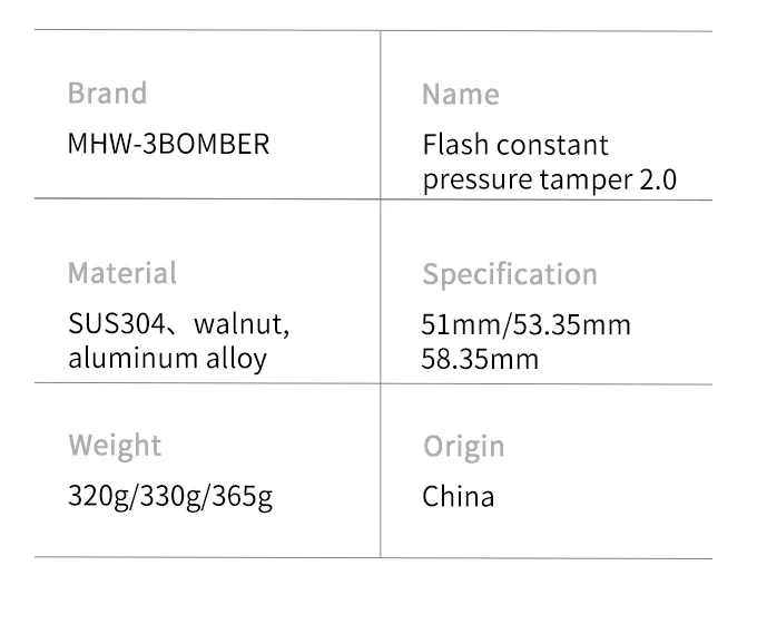 MHW-3BOMBER Espresso Tamper 51/53/58mm with Calibrated Spring