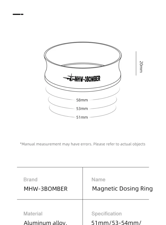 MHW-3BOMBER 53/58MM Magnetic Coffee Dosing Ring