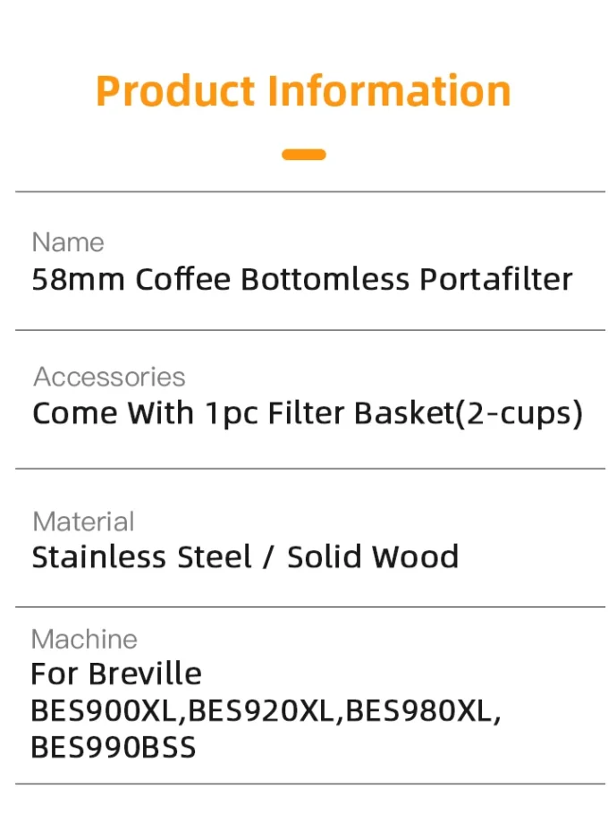 58mm Bottomless Portafilter for Breville 9 Series