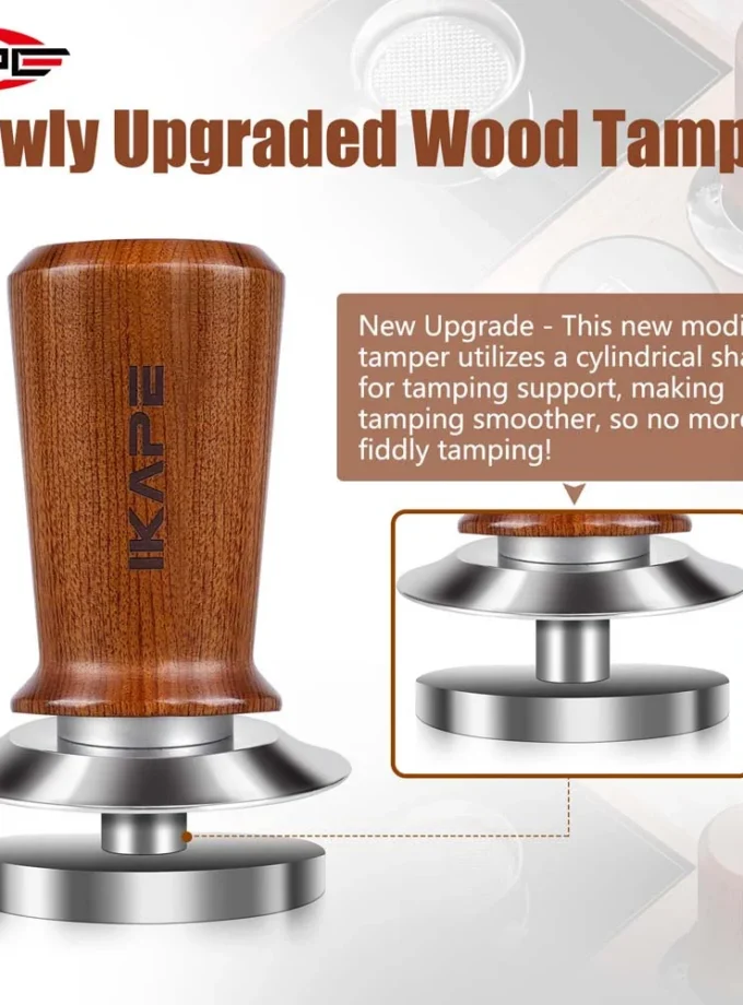 IKAPE Spring Loaded Calibrated Tamper Wooden Handle (49-58mm)