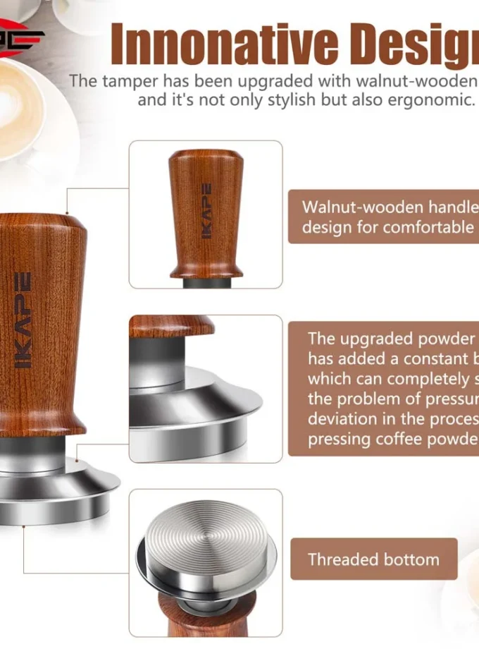 IKAPE Spring Loaded Calibrated Tamper Wooden Handle (49-58mm)