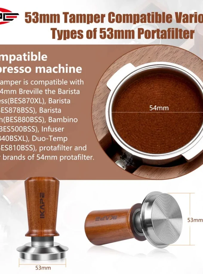 IKAPE Spring Loaded Calibrated Tamper Wooden Handle (49-58mm)