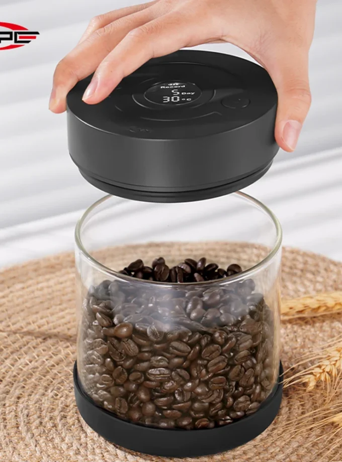 IKAPE Electric Vacuum Coffee Bean Canister with Display
