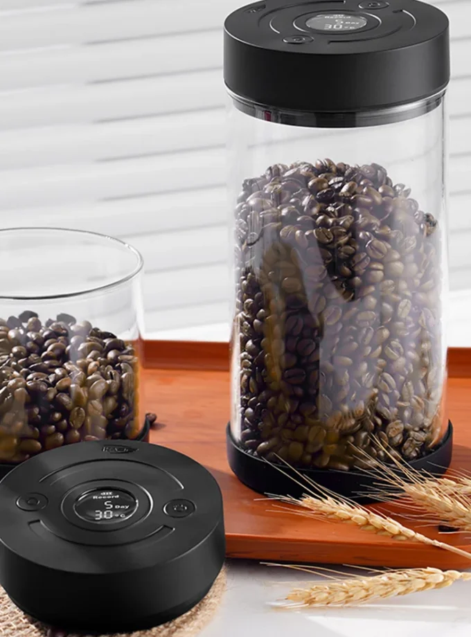 IKAPE Electric Vacuum Coffee Bean Canister with Display