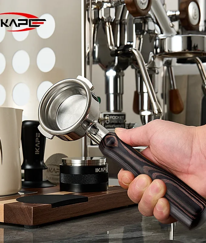 IKAPE Bottomless Portafilter — Hantom Dark Wood (54/58mm)