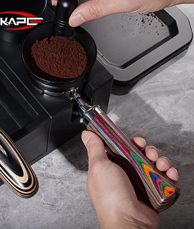 IKAPE Bottomless Portafilter — Rainbow Wood Handle (51/54/58mm)