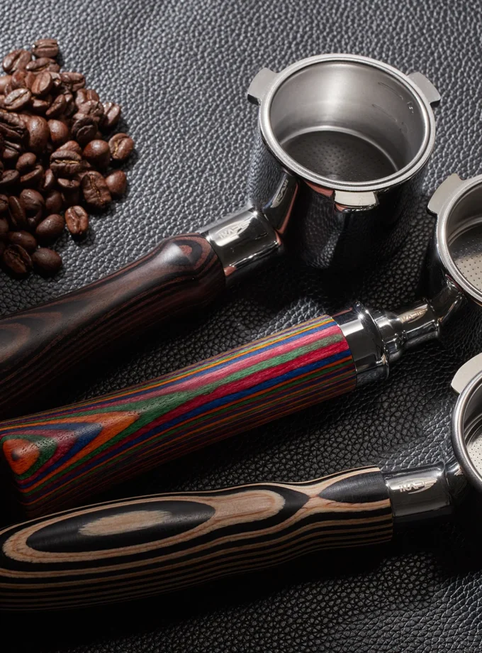 IKAPE Bottomless Portafilter — Pearl White Wood (51/54/58mm)