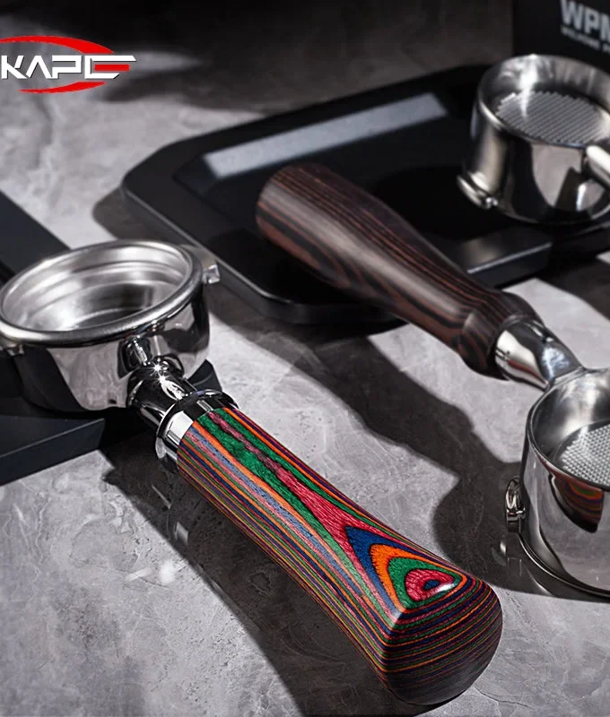 IKAPE Bottomless Portafilter — Rainbow Wood Handle (51/54/58mm)