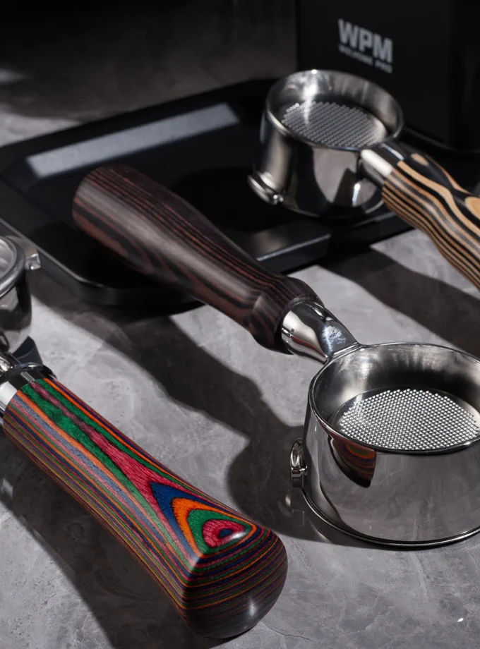 IKAPE Bottomless Portafilter — Pearl White Wood (51/54/58mm)