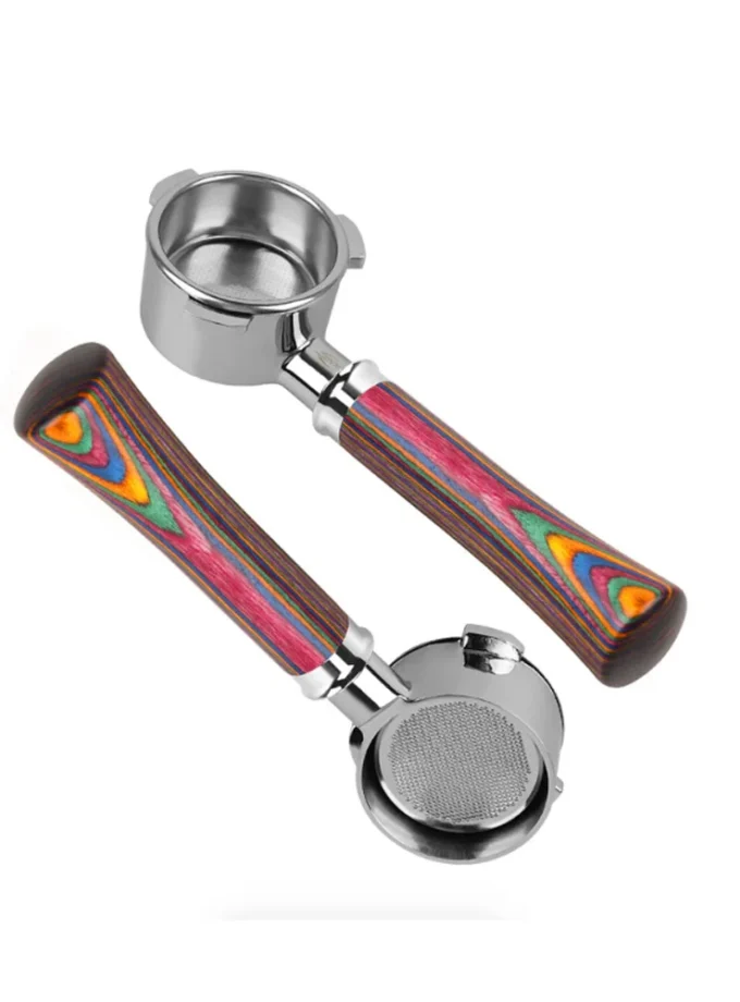 IKAPE Bottomless Portafilter — Rainbow Wood Handle (51/54/58mm)