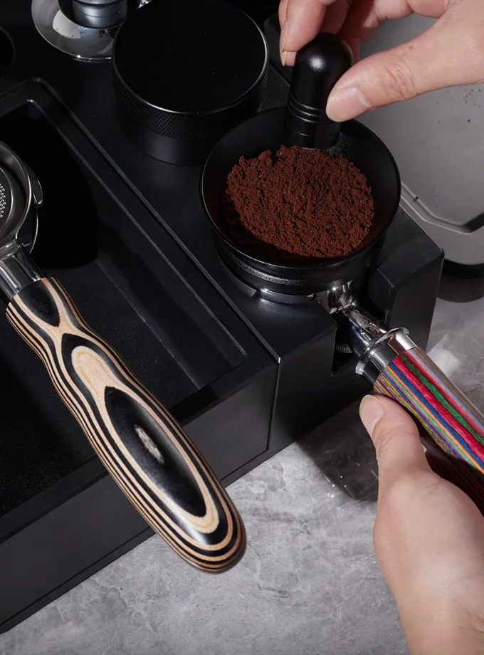 IKAPE Bottomless Portafilter — Pearl White Wood (51/54/58mm)