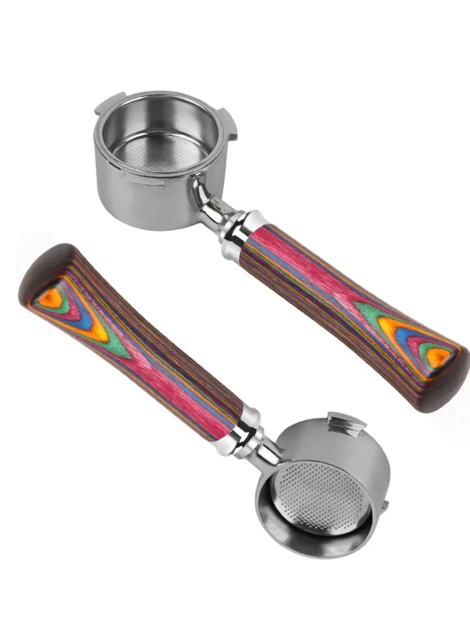 IKAPE Bottomless Portafilter — Rainbow Wood Handle (51/54/58mm)