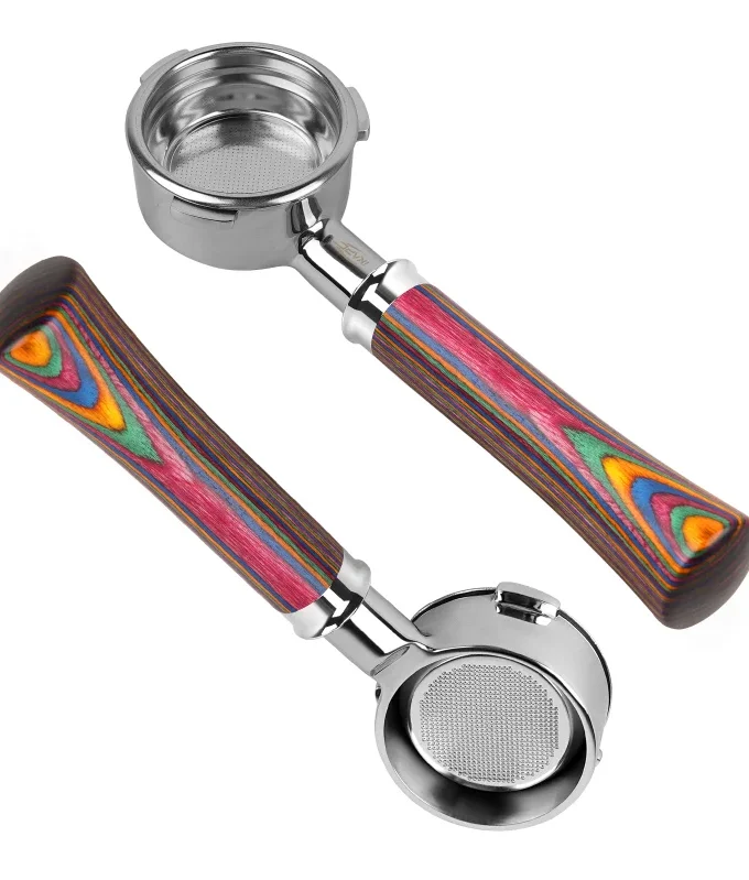 IKAPE Bottomless Portafilter — Rainbow Wood Handle (51/54/58mm)