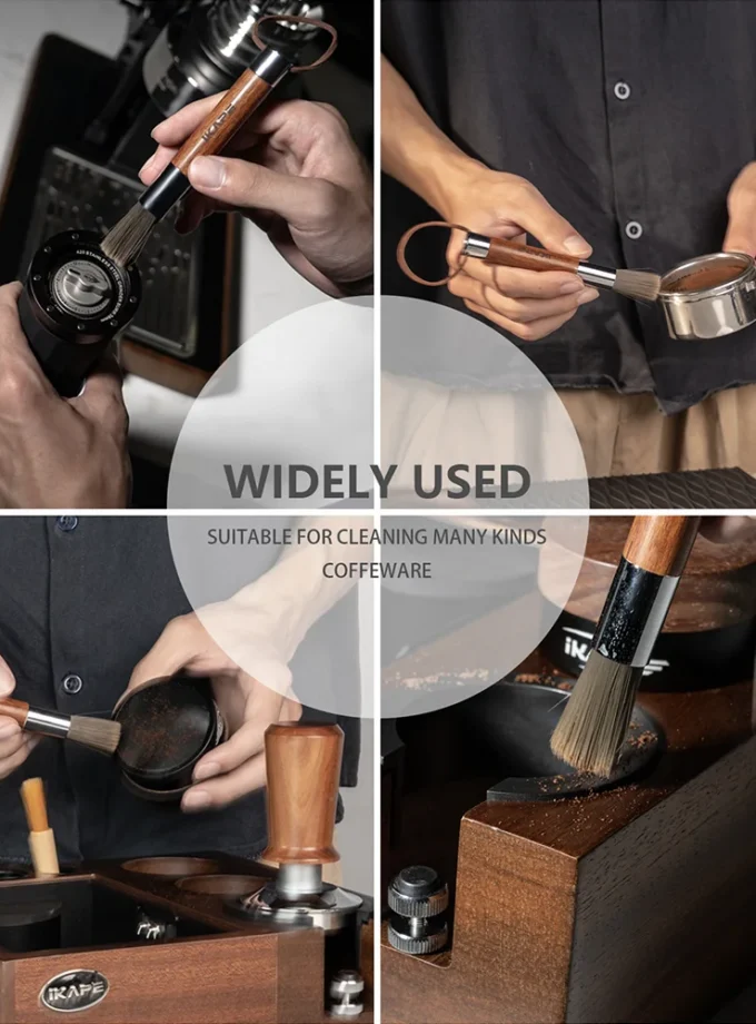 IKAPE Espresso Walnut Wood Handle Cleaning Brush