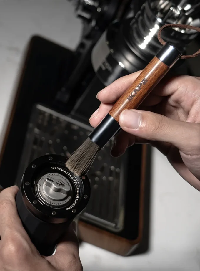 IKAPE Espresso Walnut Wood Handle Cleaning Brush