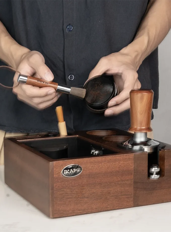 IKAPE Espresso Walnut Wood Handle Cleaning Brush