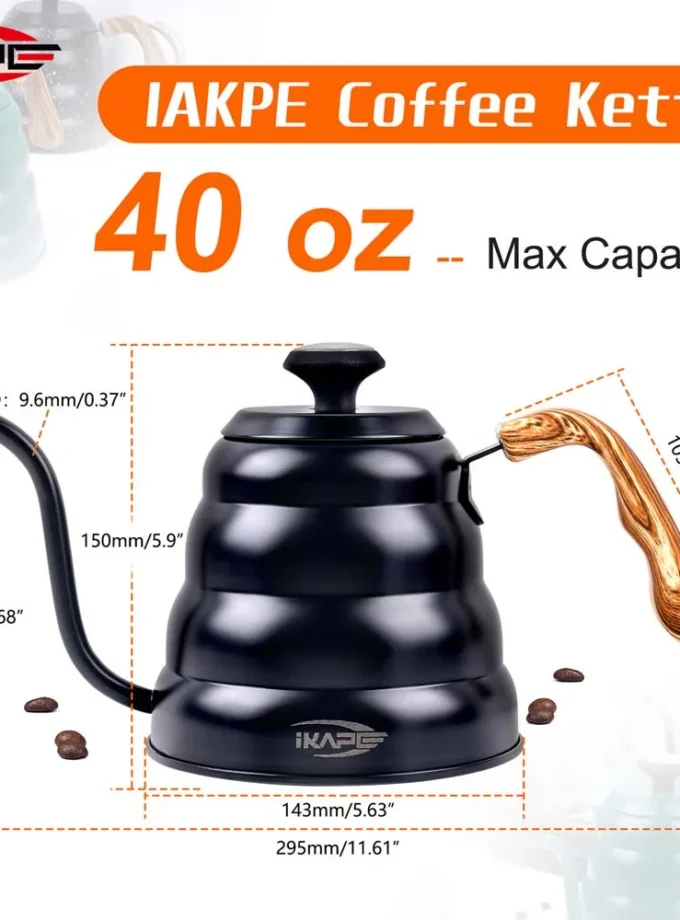 IKAPE 40oz Gooseneck Pour Over Kettle with Thermometer
